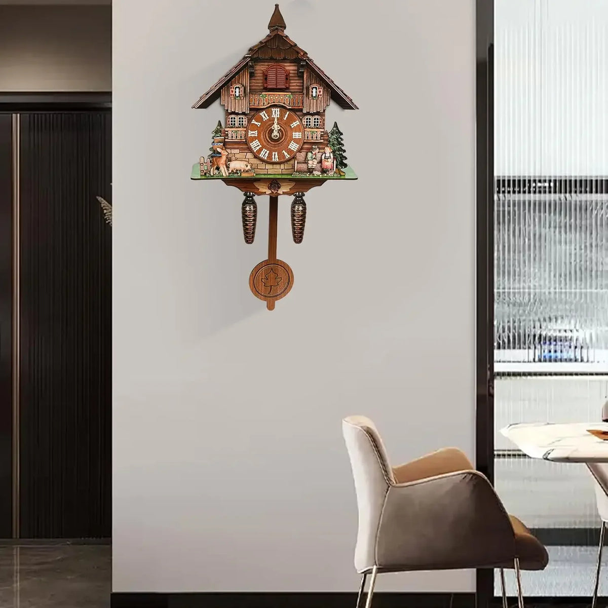 Elegant Black Forest Design Vintage Cuckoo Wall Clock With Singing Sound Function.