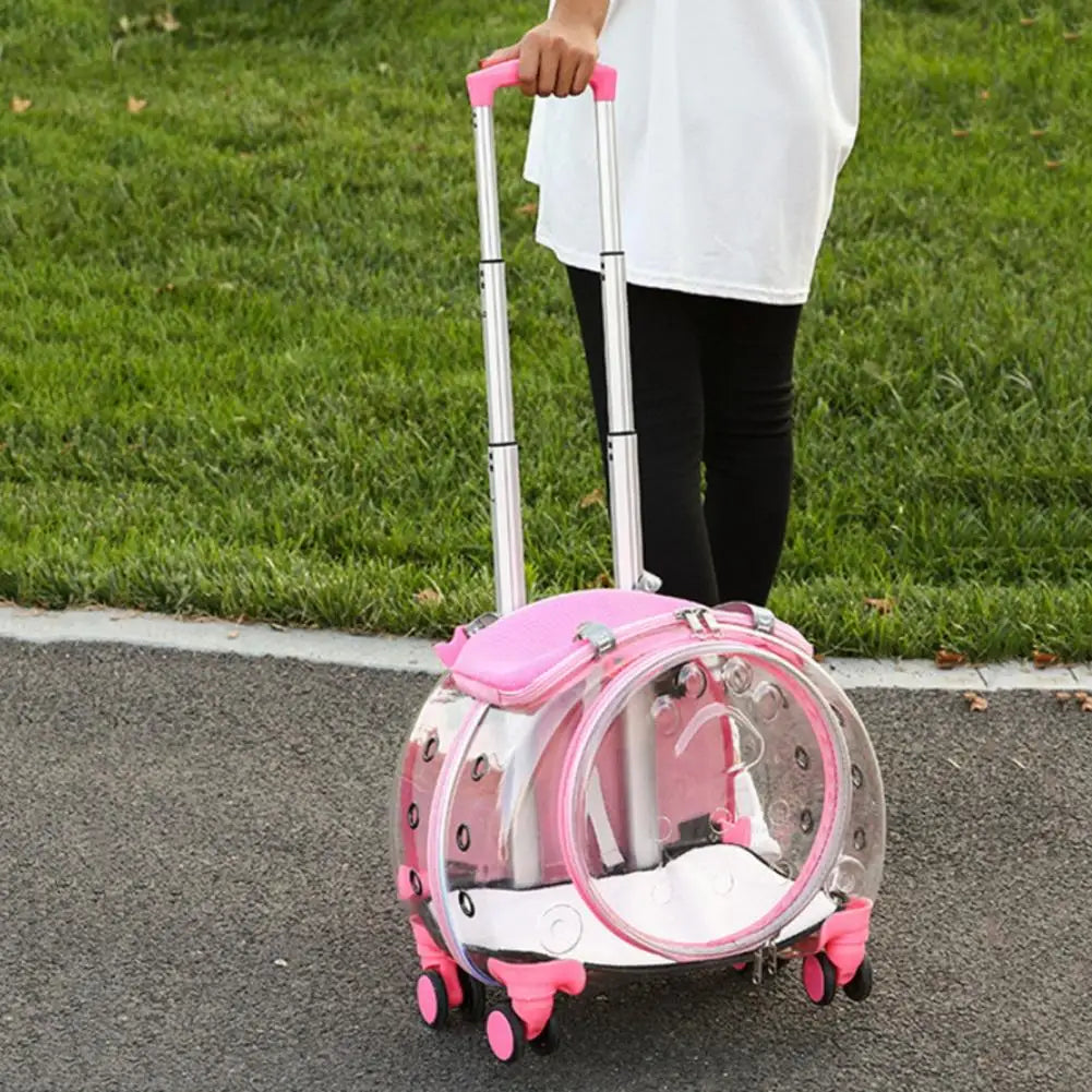 Pet Trolley Case, Portable Transparent Cat Bag Multifunctional Pet Backpack, Pink .