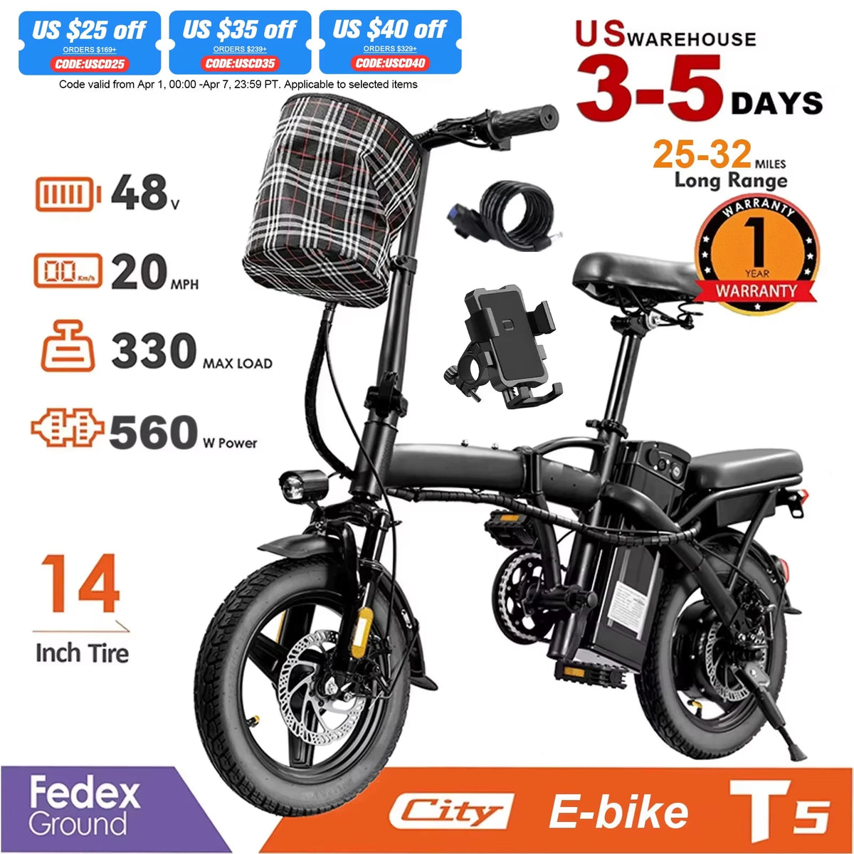 Adult and Adolescent Electric Bicycles, 20MPH, 560W Motor, 48V Detachable Battery, 14 inch Folding Electric Bicycle,.
