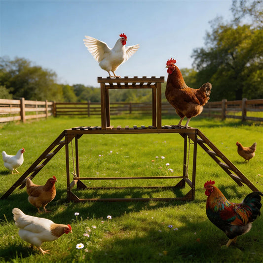 Pine Wood Chicken Perch Swing with Roosting Bars & Climbing Ladder,