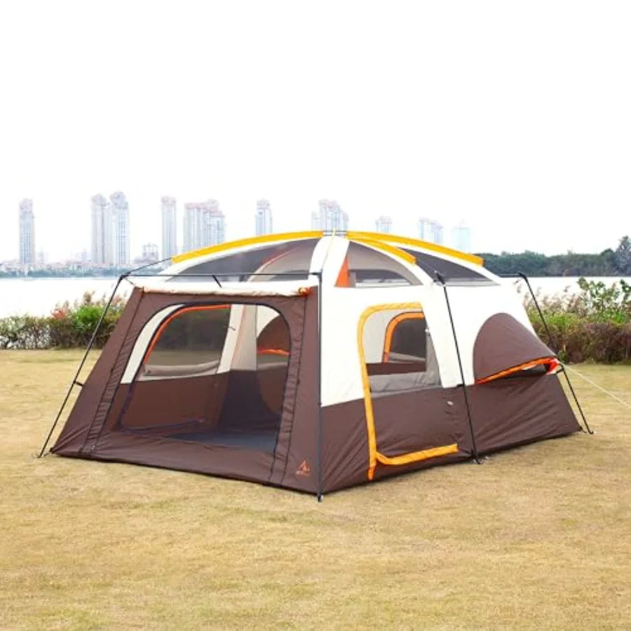 Extra Large Tent 12 PersonFamily Cabin Tents 2 Bay-Windows 2 Rooms and 3 Doors 3 Windows with Mesh Waterproof Straight Wall .