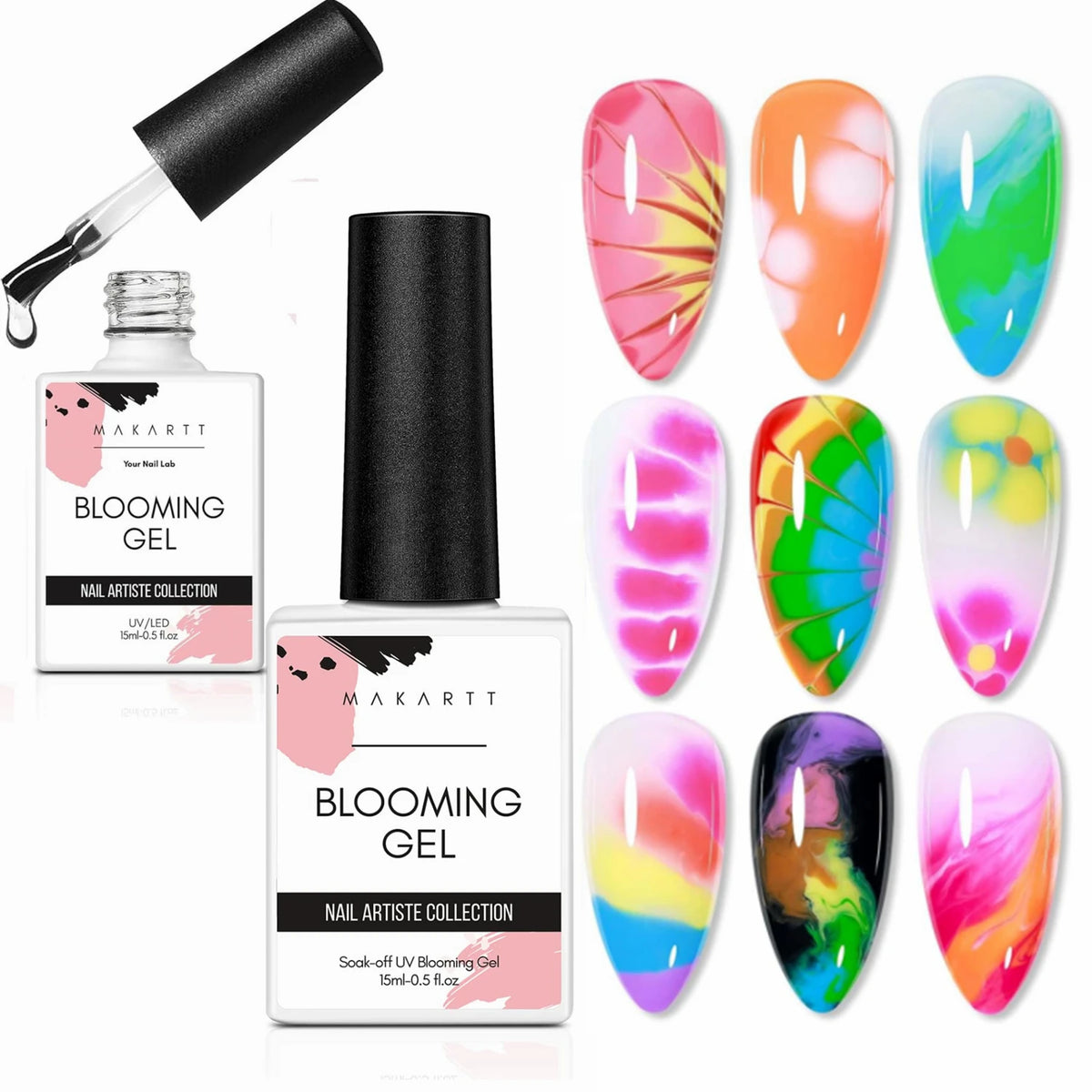 Makartt  Clear Blooming Gel, 15ml Soak Off Nail Lamp Gel Nail Polish Glossy Finish.