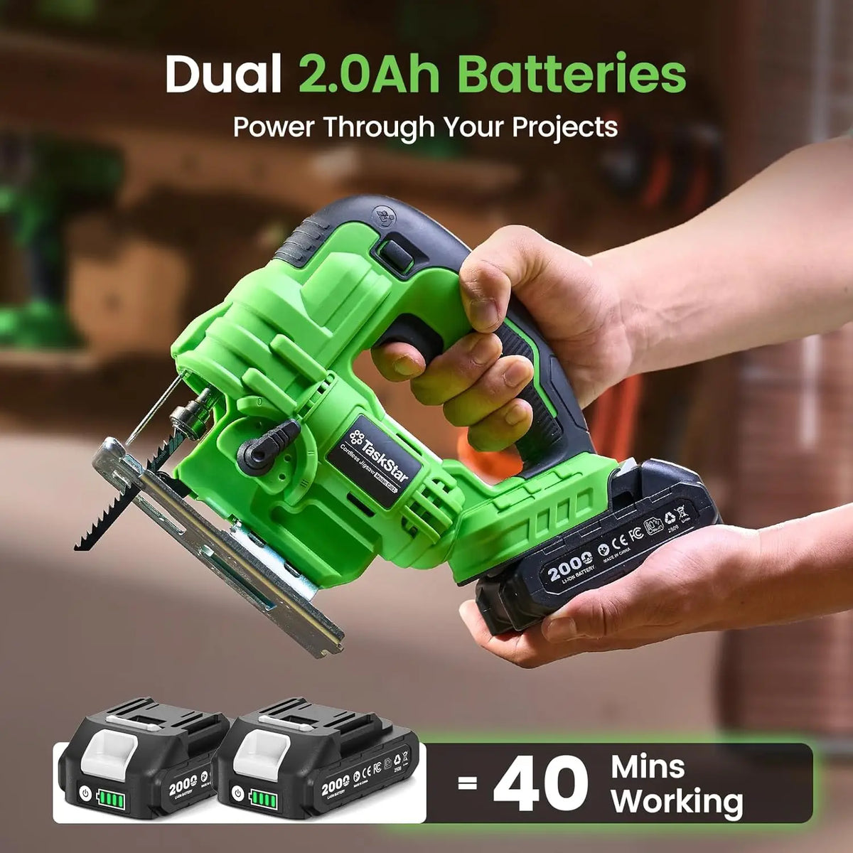 Cordless Jig Saw Tool With 2*4.0Ah Batteries Brushless 9 Blades 0–45° Bevel Cutting 4 Orbital Setting Straight Curved Cuts.