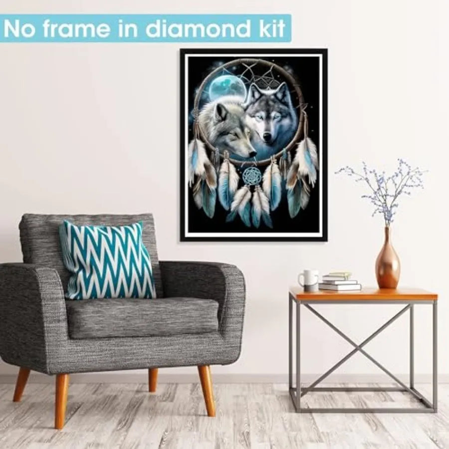 Wolf Diamond Painting Kit for Adults Beginners, Dreamcatcher 5D Full Drill Diamond Art Kit,