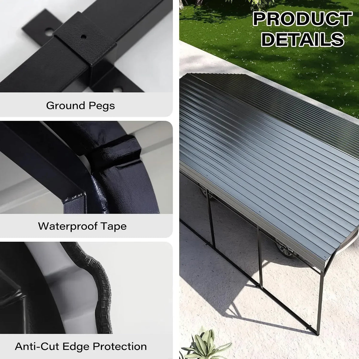 12x20 FT Metal Carport Enhanced Base Heavy Duty Garage Carports,
