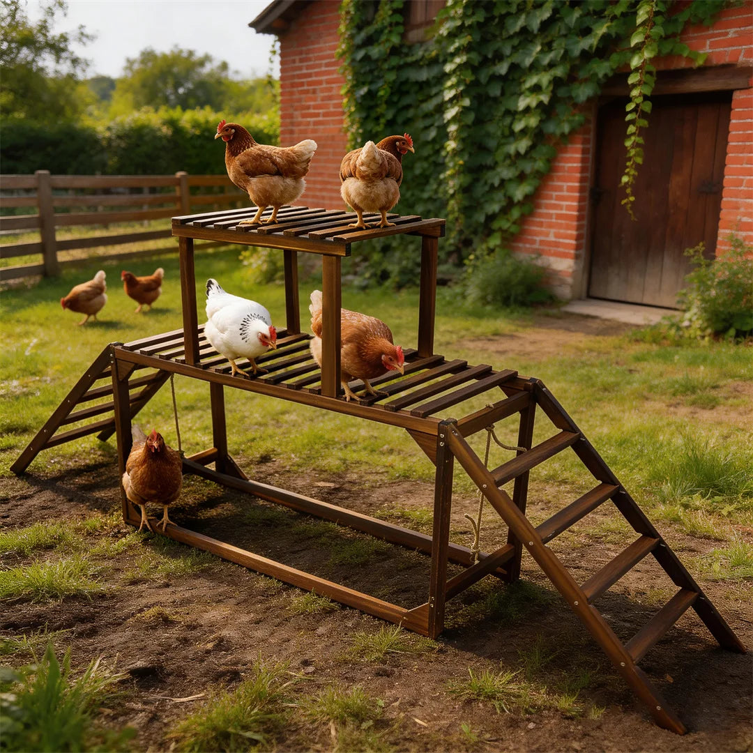 Pine Wood Chicken Perch Swing with Roosting Bars & Climbing Ladder,