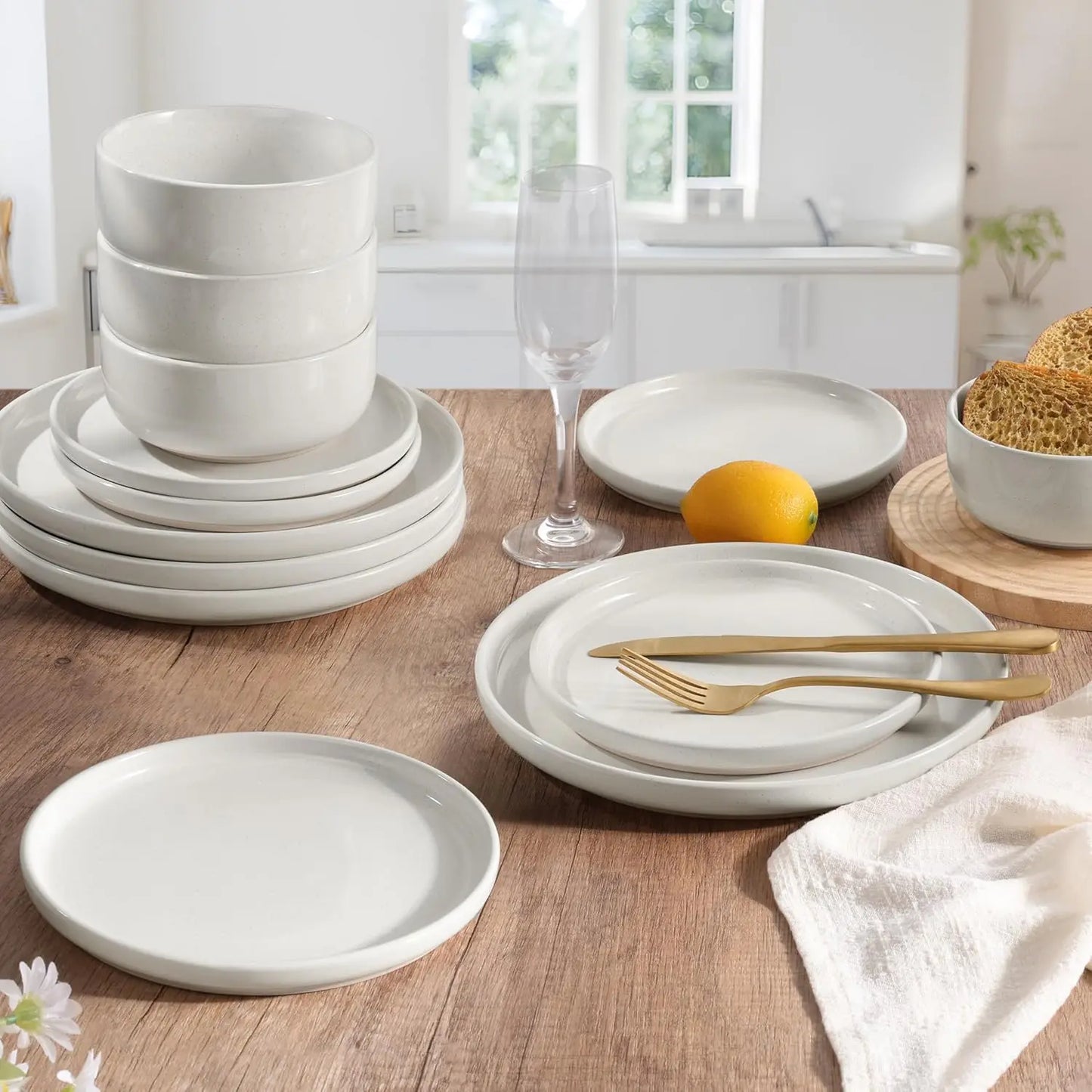 Stoneware Dinnerware Sets, 12-Piece . Set for 4, Dishes Set.