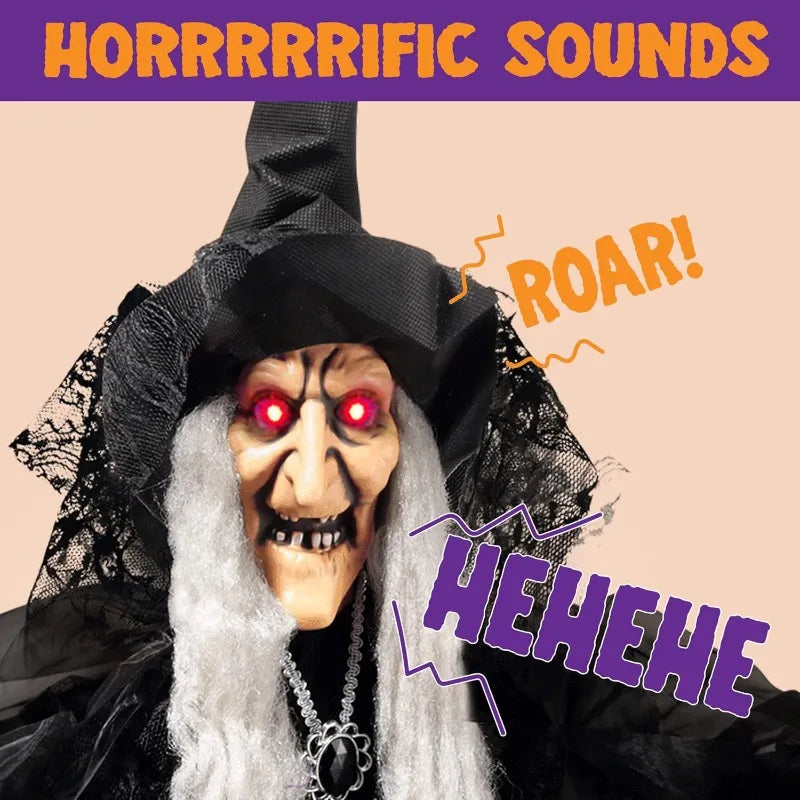 47'' Animated Witch Halloween Decorations Outdoor Indoor Scary Halloween Animatronics Decor,.