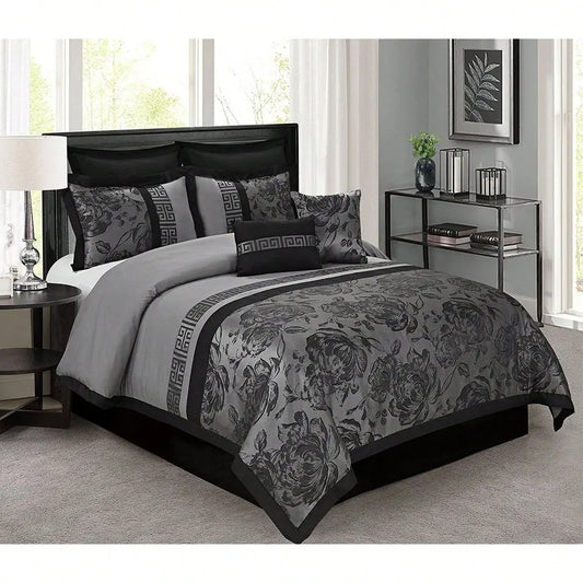 Piece Comforter Set Gray Jacquard Fabric Patchwork Bed In A Bag