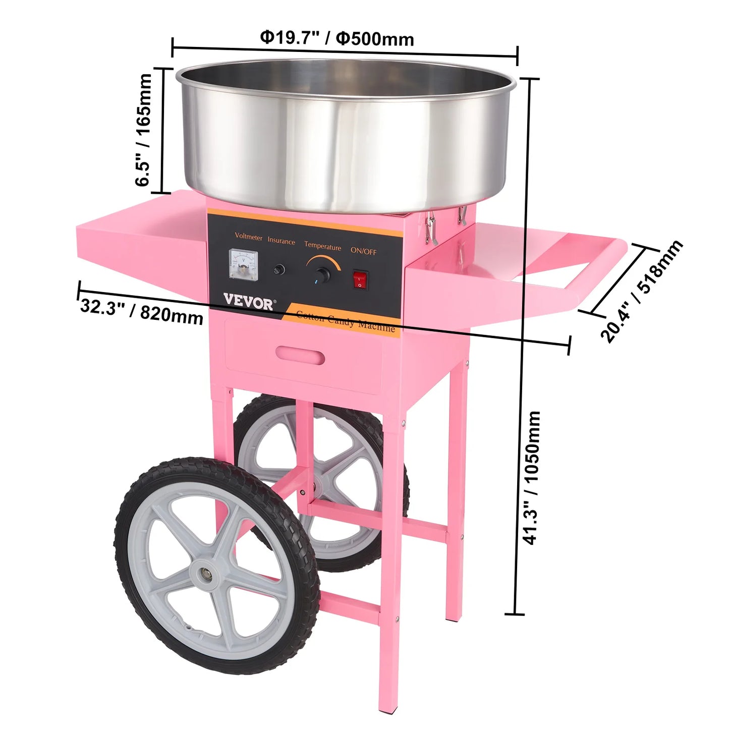 Electric Cotton Candy Machine Commercial Floss Maker w/ Stainless Steel Bowl Sugar Scoop and Drawer .