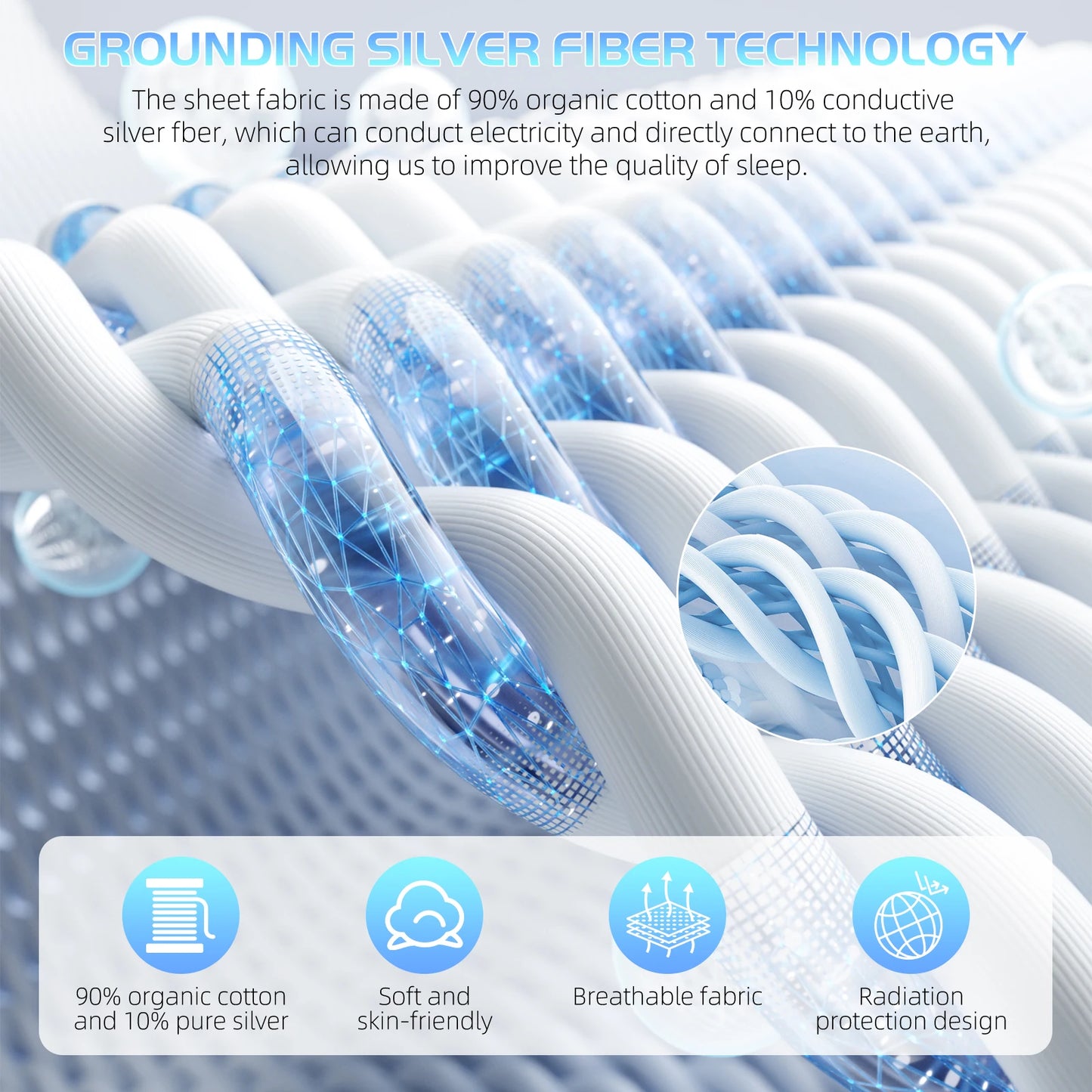 . Grounding Sheet, 90% Organic Cotton+10% Pure Silver Organic for Improved Sleep