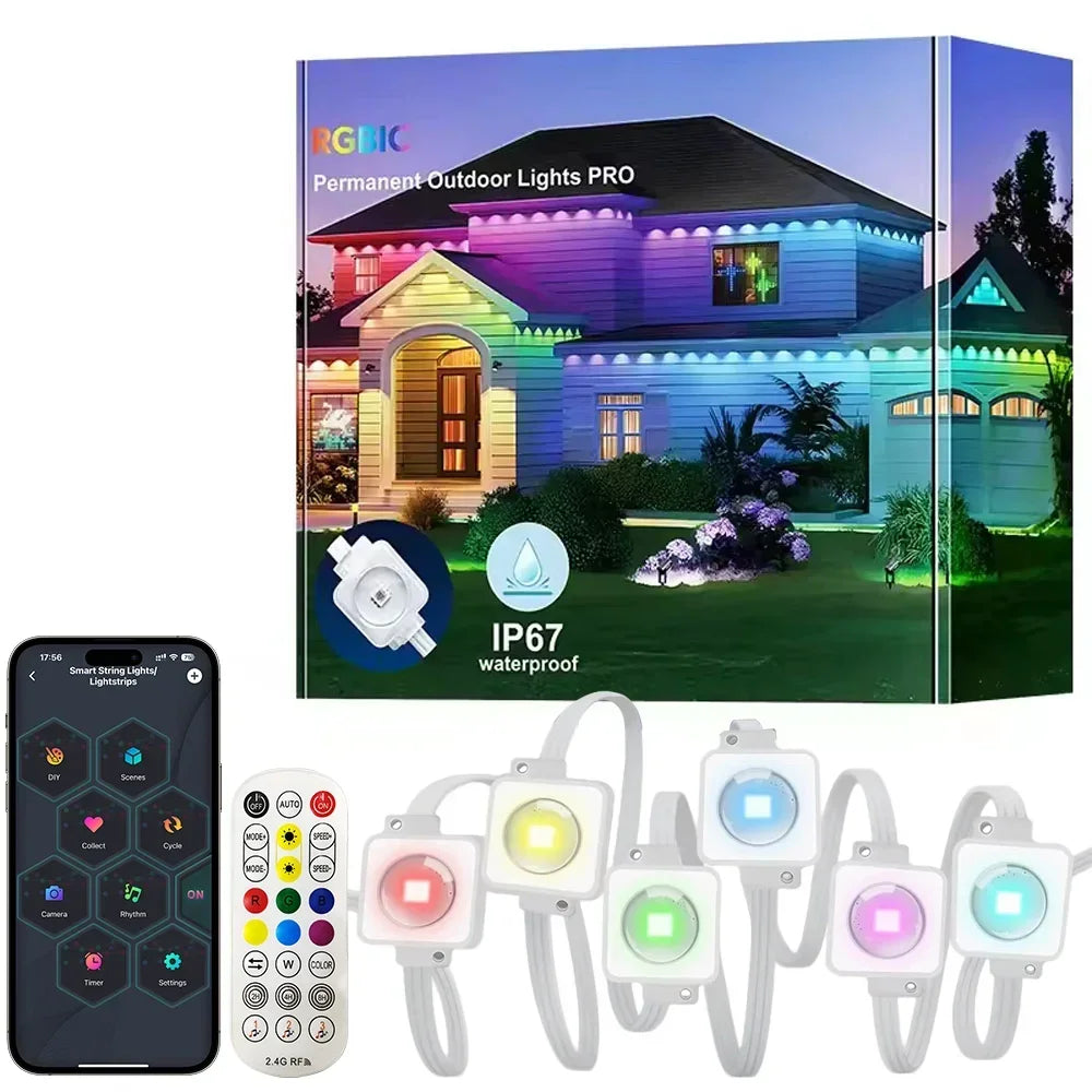 300ft Smart Eave Lights 180LEDS Permanent Outdoor Lights LED String Lights App Remote Waterproof .