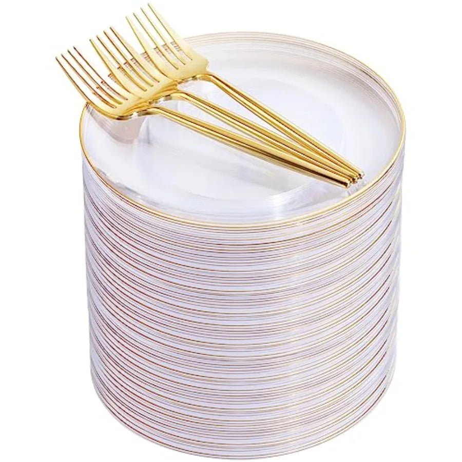 200Pcs Plastic Dessert Plates Appetizer Plates with Disposable Forks.