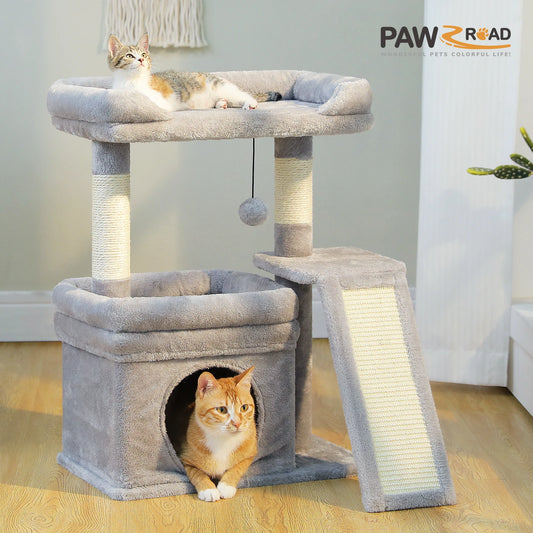 Small Cat Tree for Indoor Cat Tower with Sisal Scratching Post and Pad Wide Top Perch.