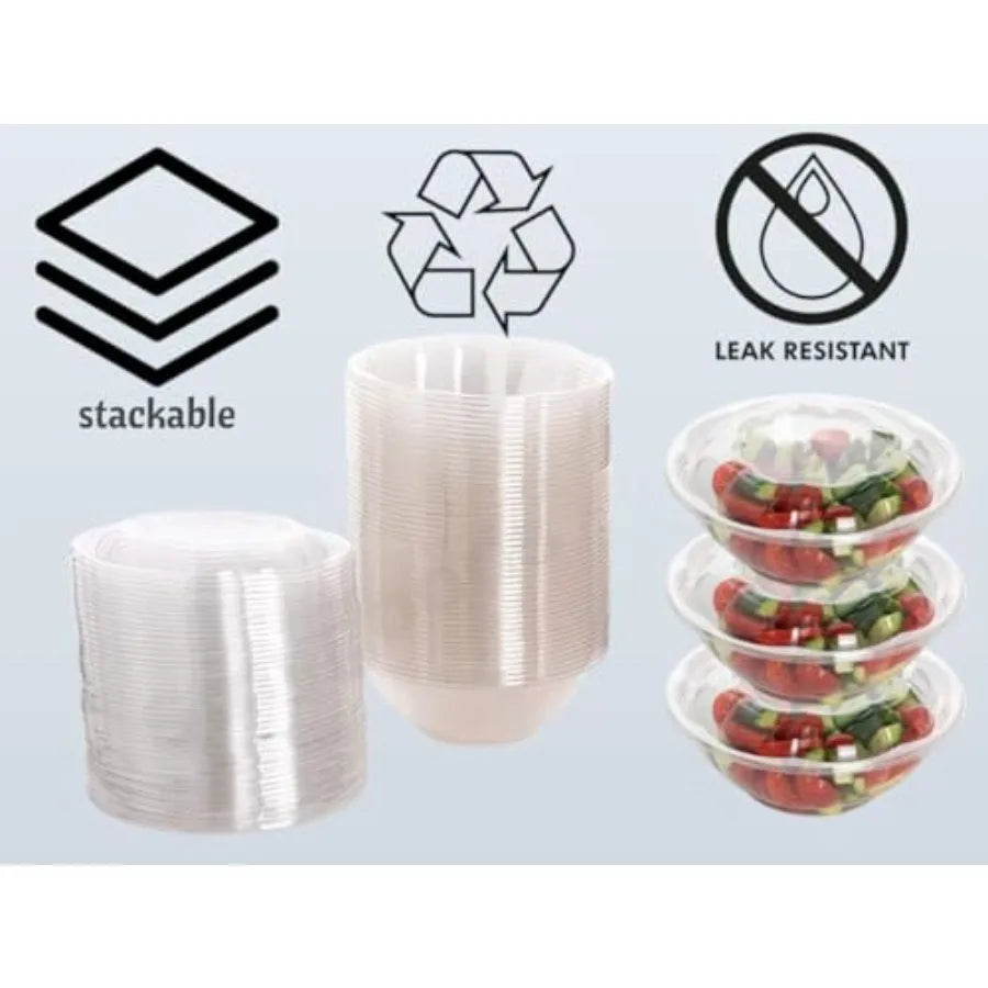 Disposable Plastic Salad Bowls with Airtight Lids .