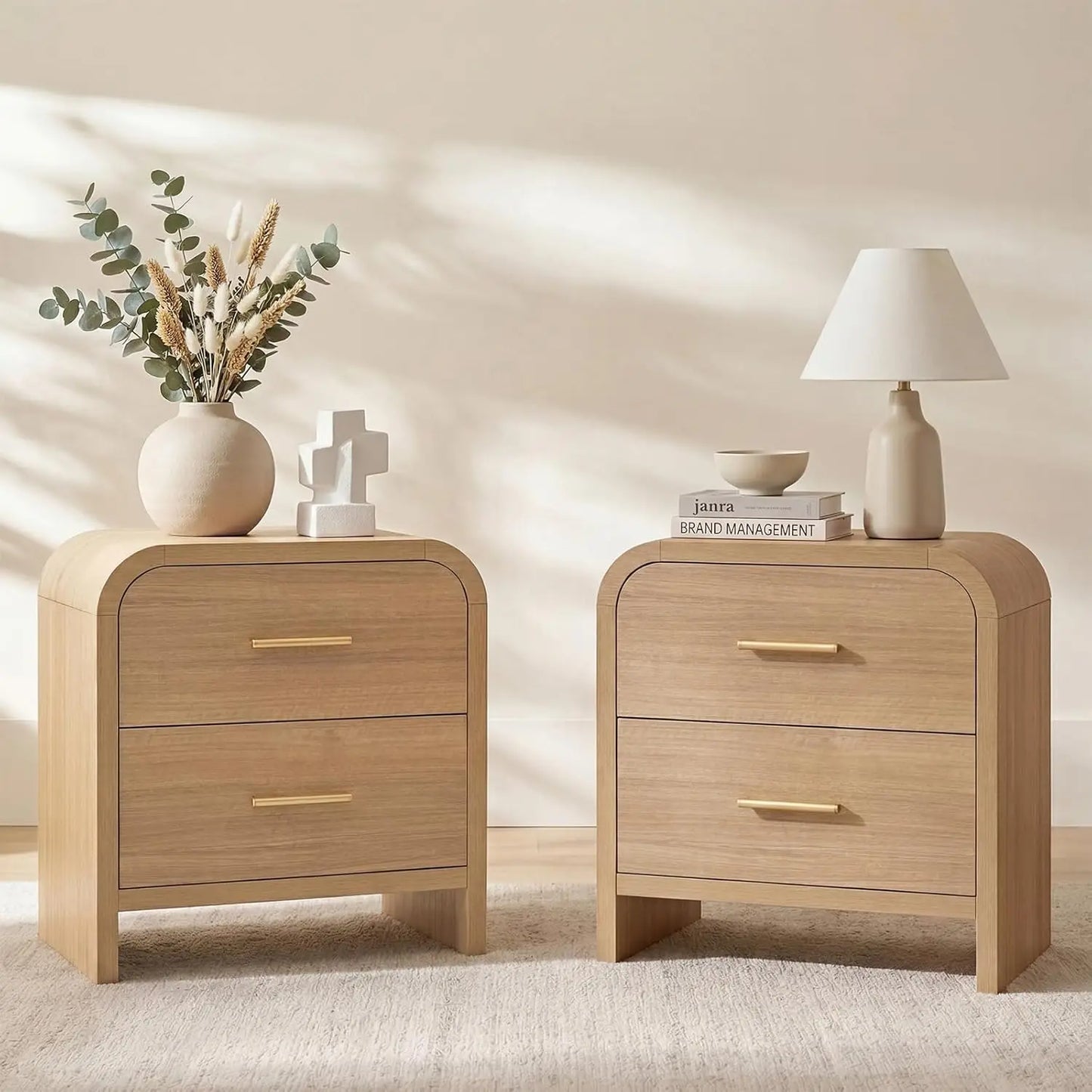 Night Stand Set of 2 [Unique Curved Profile]2-Drawer Nightstand 24" H