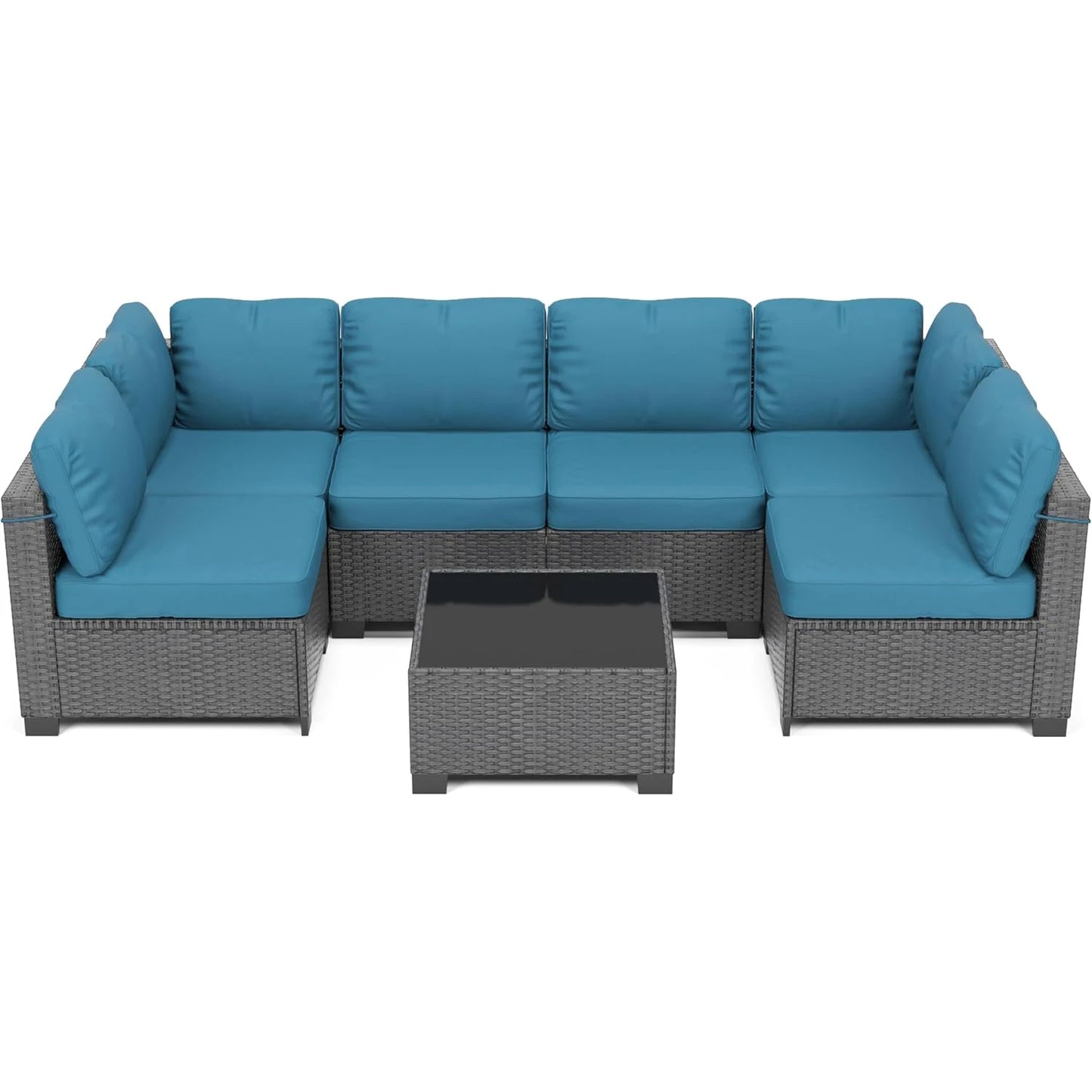 7-Piece Modular Outdoor Furniture Set, PE Rattan Wicker Sectional Modular Conversation Sofa Set, .