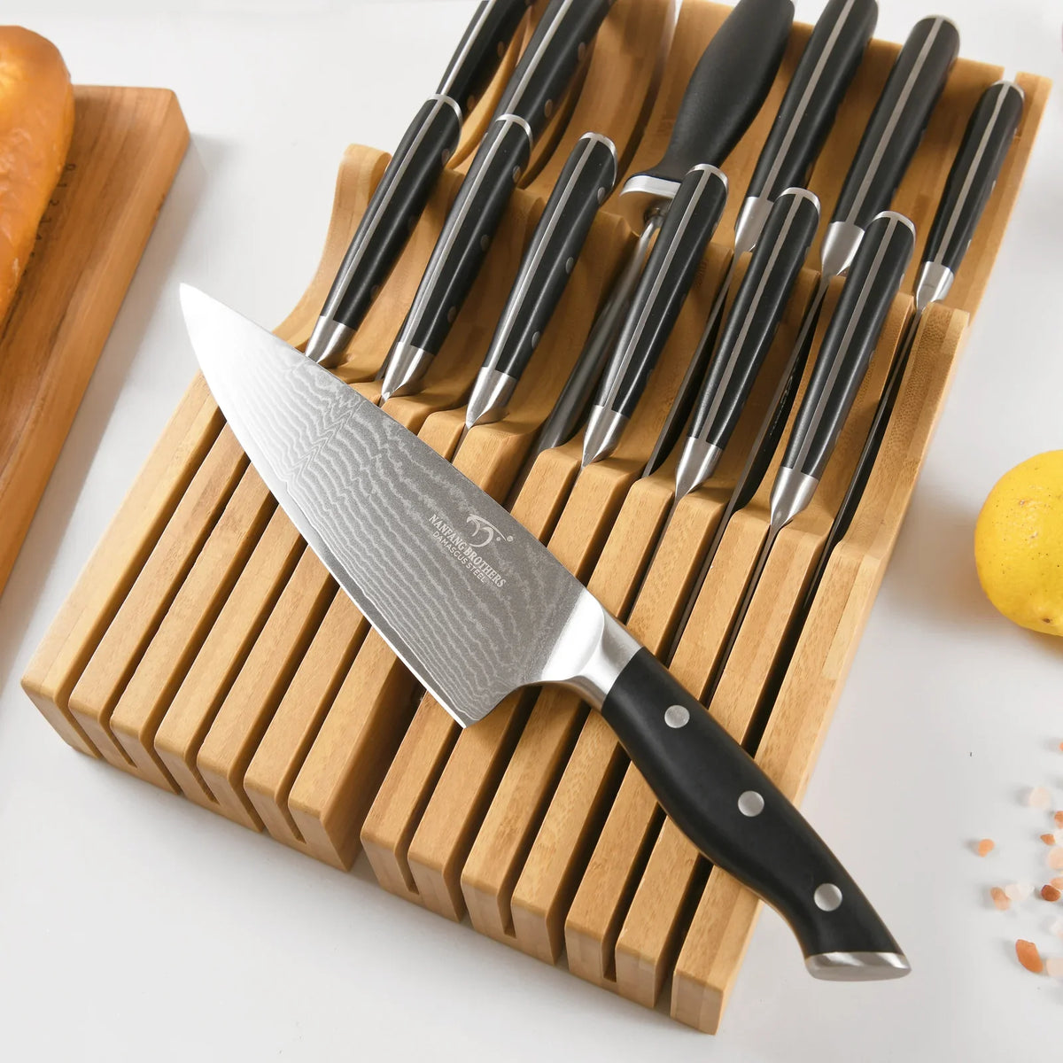 14 Pieces VG10 Damascus Steel Kitchen Knife Set Black Handle .