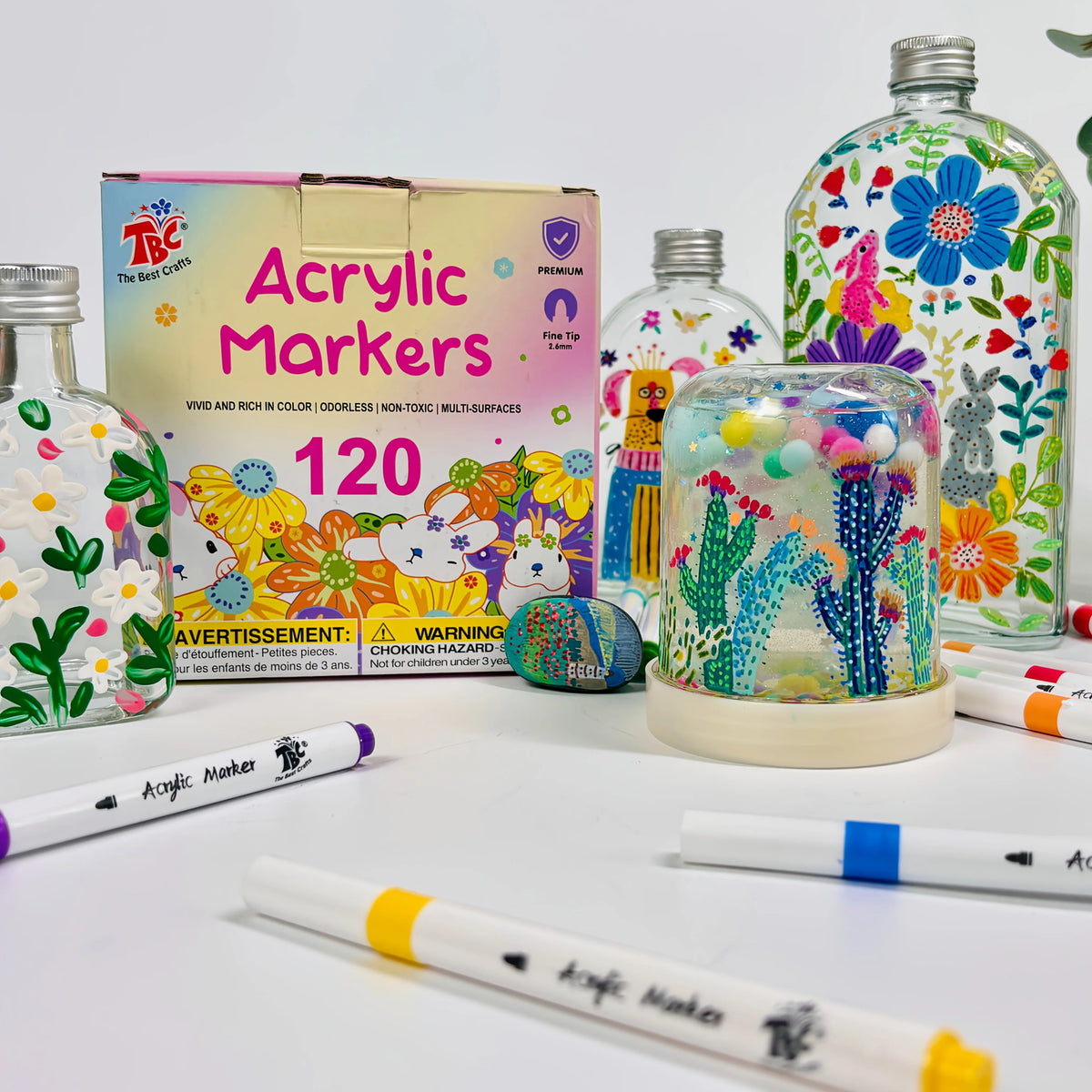 TBC The Best Crafts 120 Colors Acrylic Paint Markers, Professional Art Use Waterproof, Non-Toxic, Odorless, .