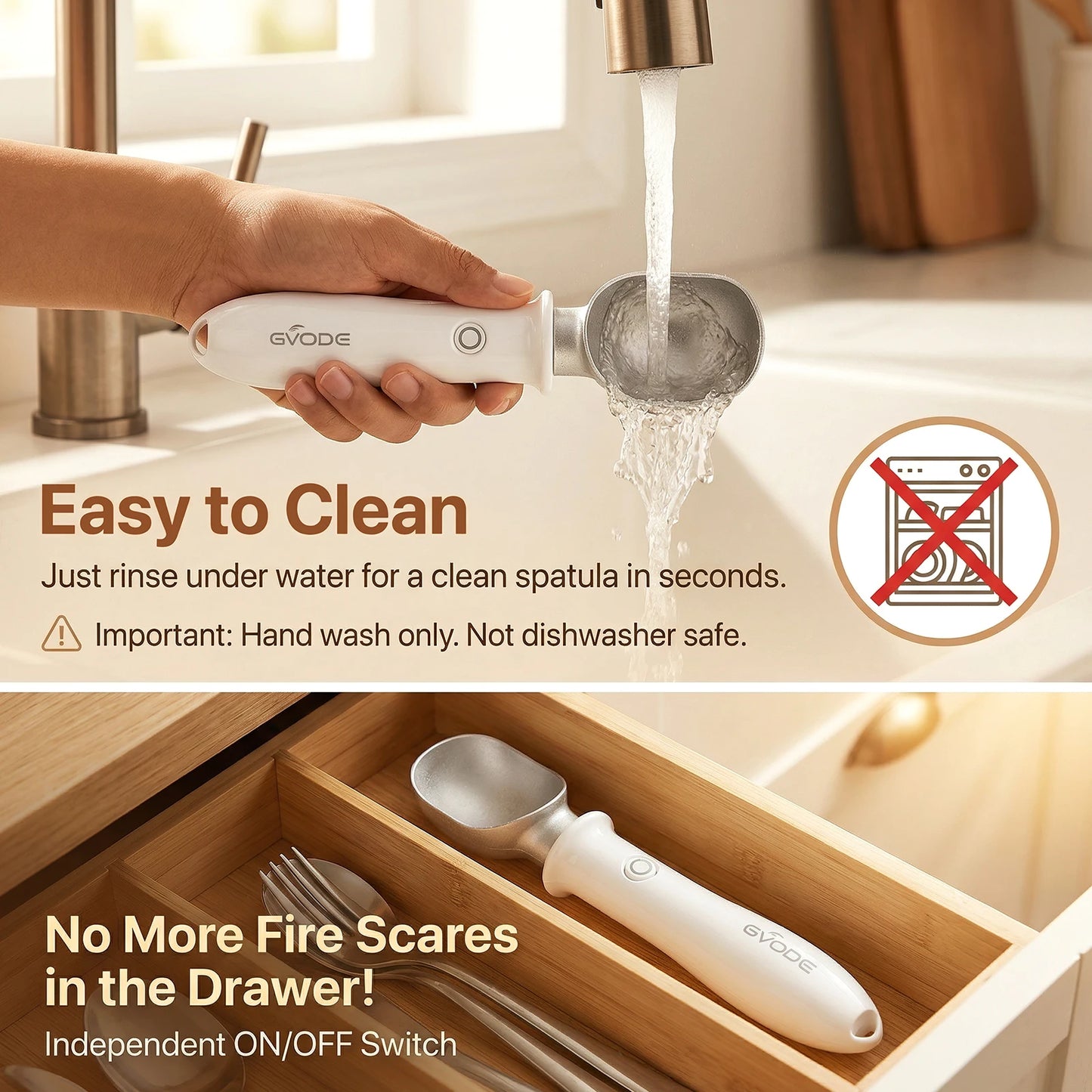 Electric Heated Ice Cream Scoop Rechargeable Dual Temperature with Safety Switch Non-Stick Heavy Duty for Hard Ice Cream