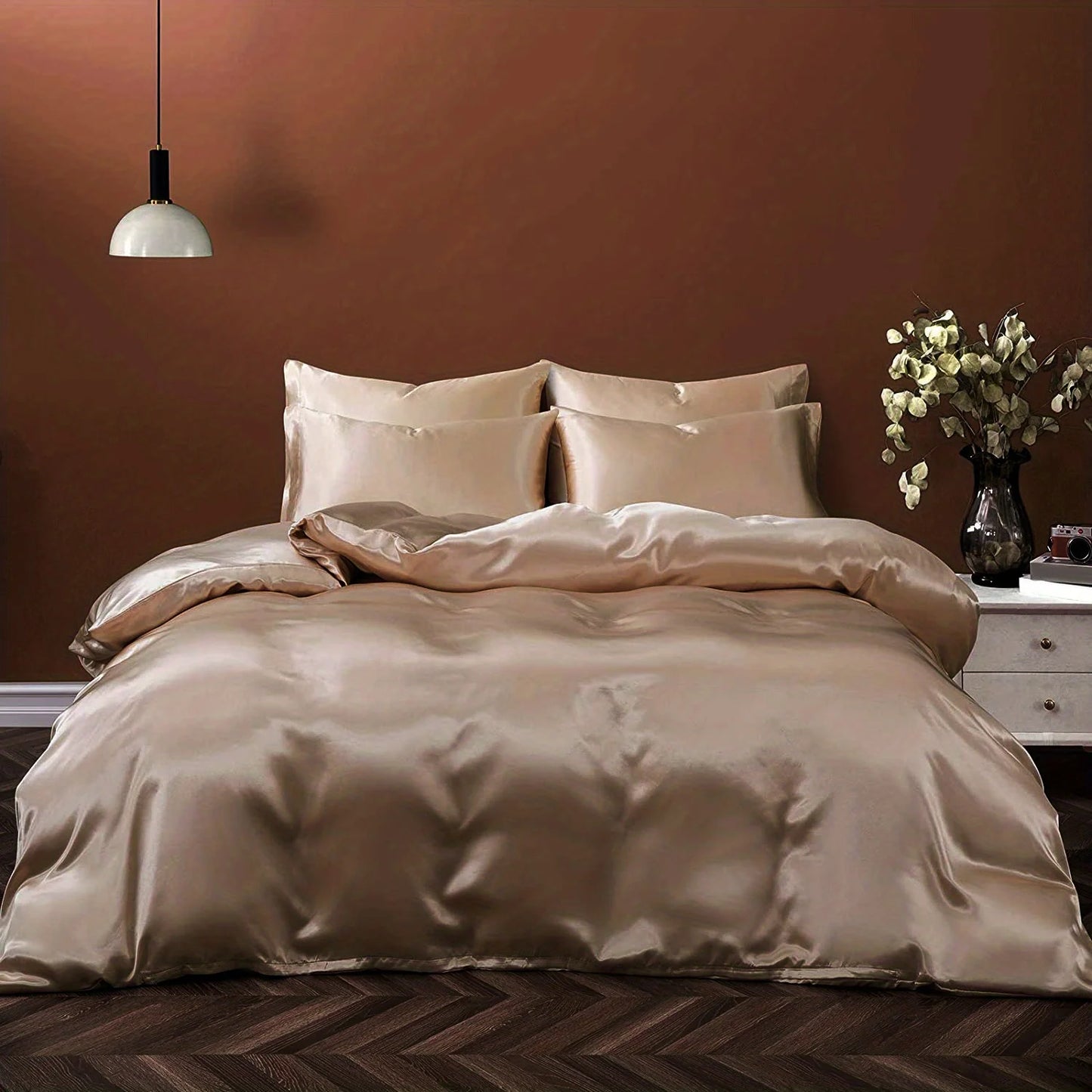 Satin Solid Color Ultra-Soft 3-Piece Duvet Cover Set, . Color Bedding Set with Pillowcases, .
