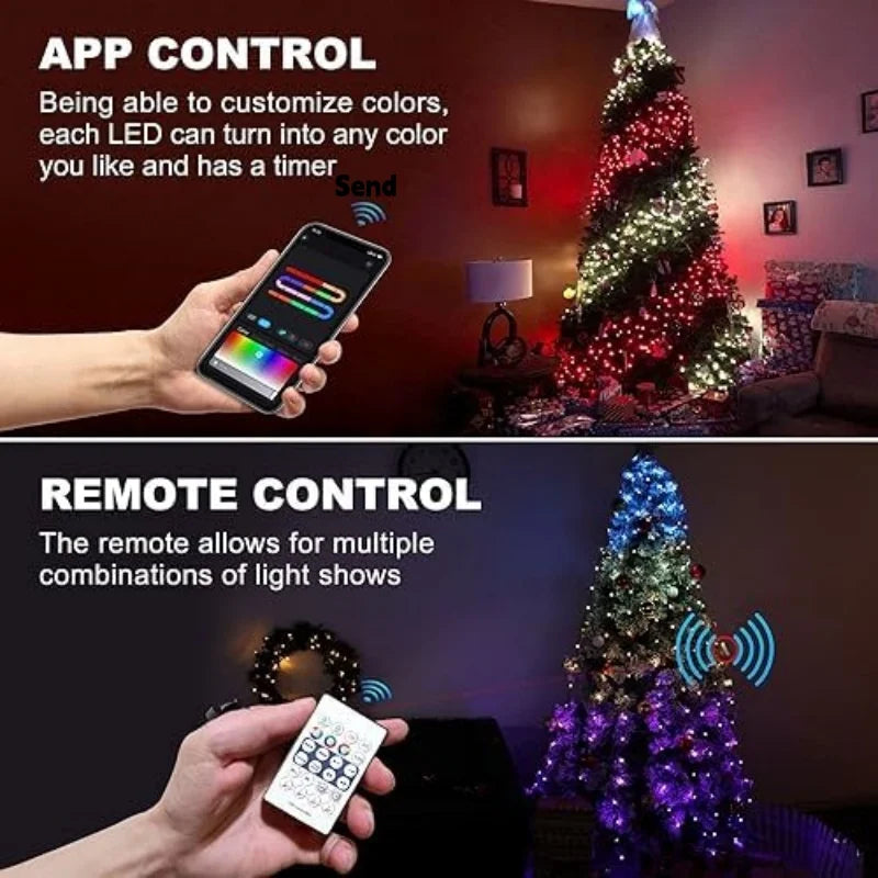 1.8CM/2.1CM RGB Christmas Tree Waterfall Lights With Star Topper,APP Remote Control . Multicolor Fairy Light