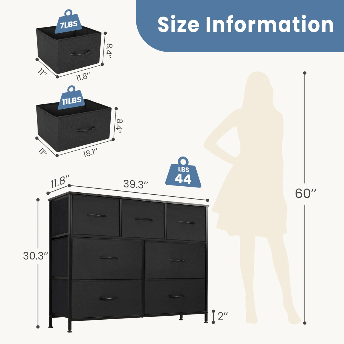 .Dresser . With 7 Fabric Drawers Organizer Storage Closet Chest Clothes.