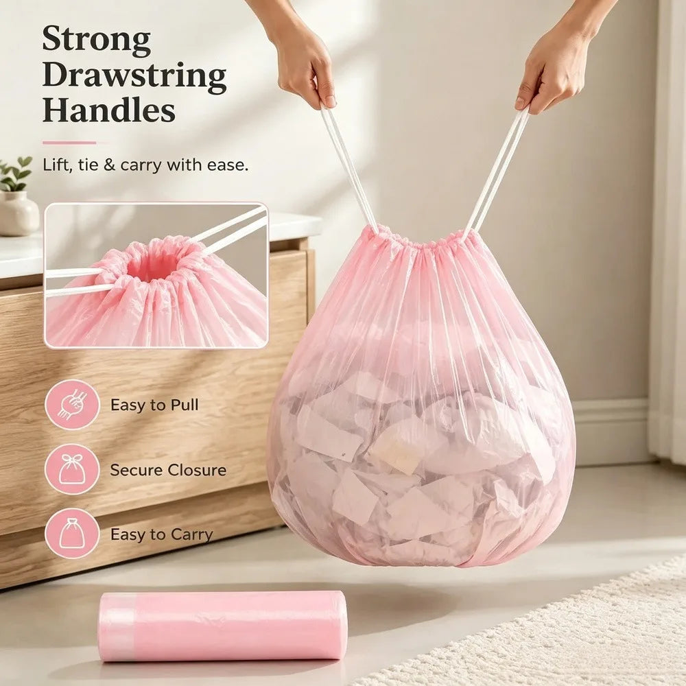 Pink Rose Scented Trash Bags 5-Gallon Sturdy Durable.  Trash Can 3.5/4/5 Gallon