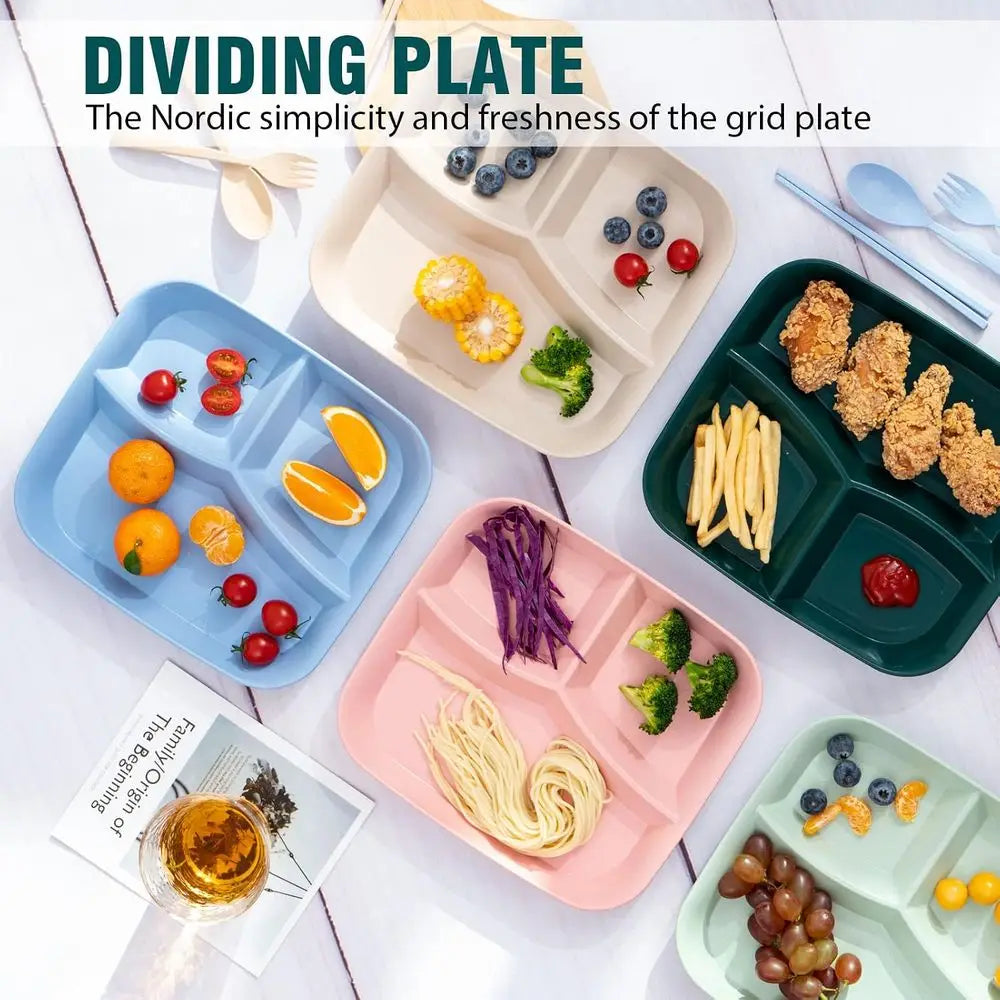 10 Inch Durable Divided Plates, 5 Pack, Reusable, Safe for Microwave and Dishwasher.