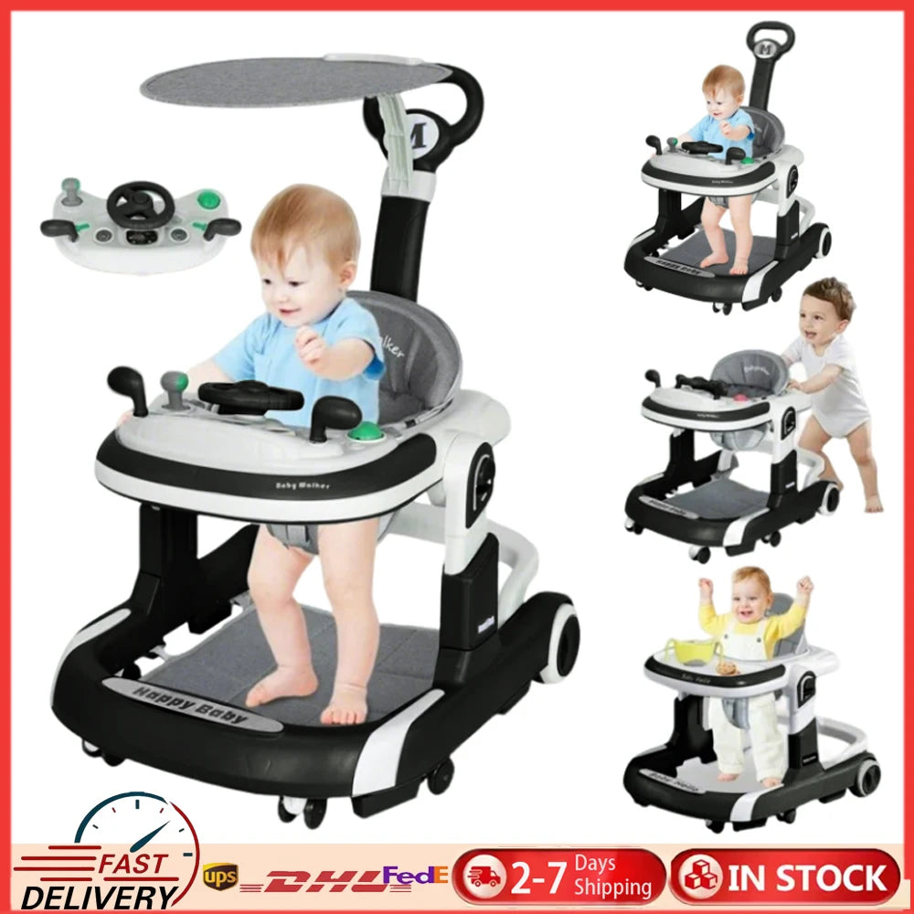 4 in 1 Baby Walker Toddler Baby Push Walker with Sunshade, Removable Feeding Tray .