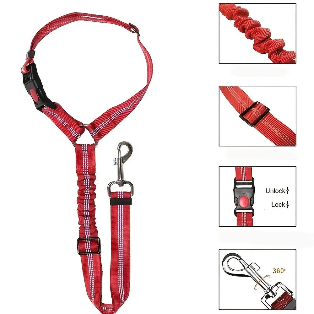 Car seat belt, elastic and retractable dog leash, non-slip adjustable dog leash.