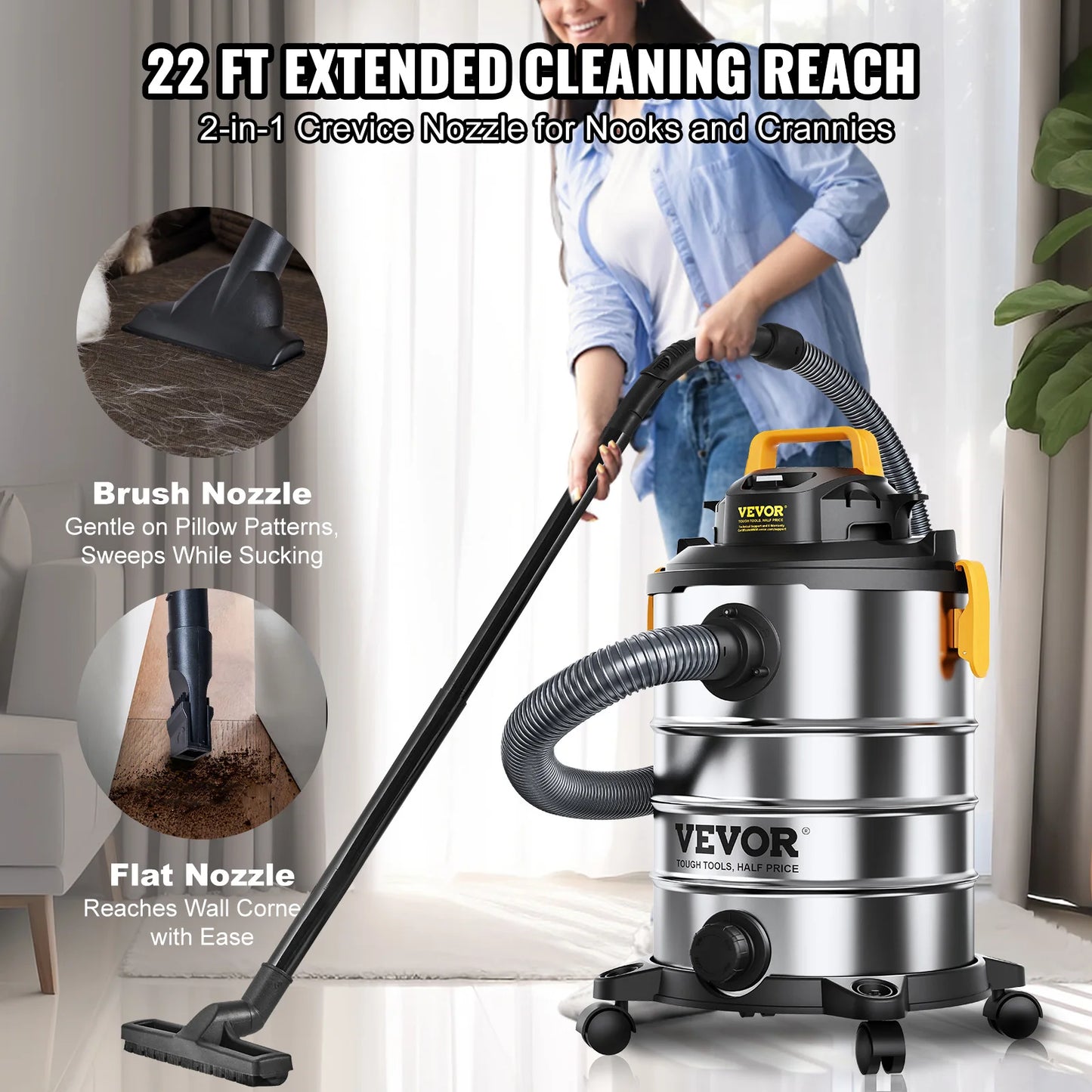 .Stainless Steel Wet Dry Shop Vacuum.  Small Shop Vac .  Pet  Hair