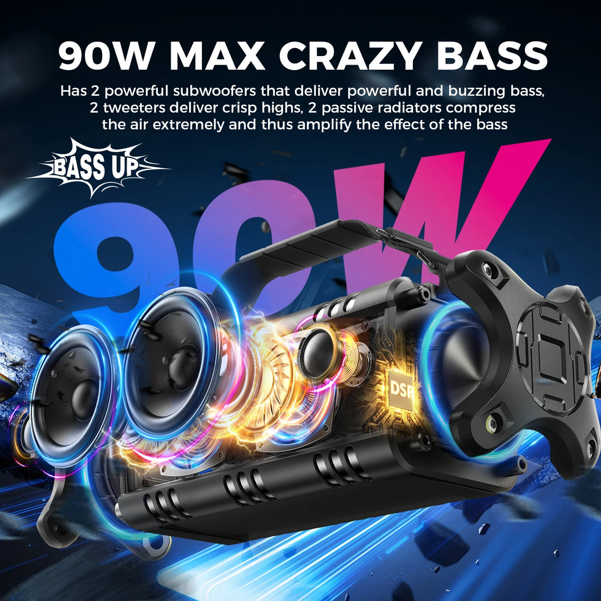 W-KING D8 Bluetooth Speaker, 50W RMS IPX6 Waterproof Loud Speakers Bluetooth Wireless.