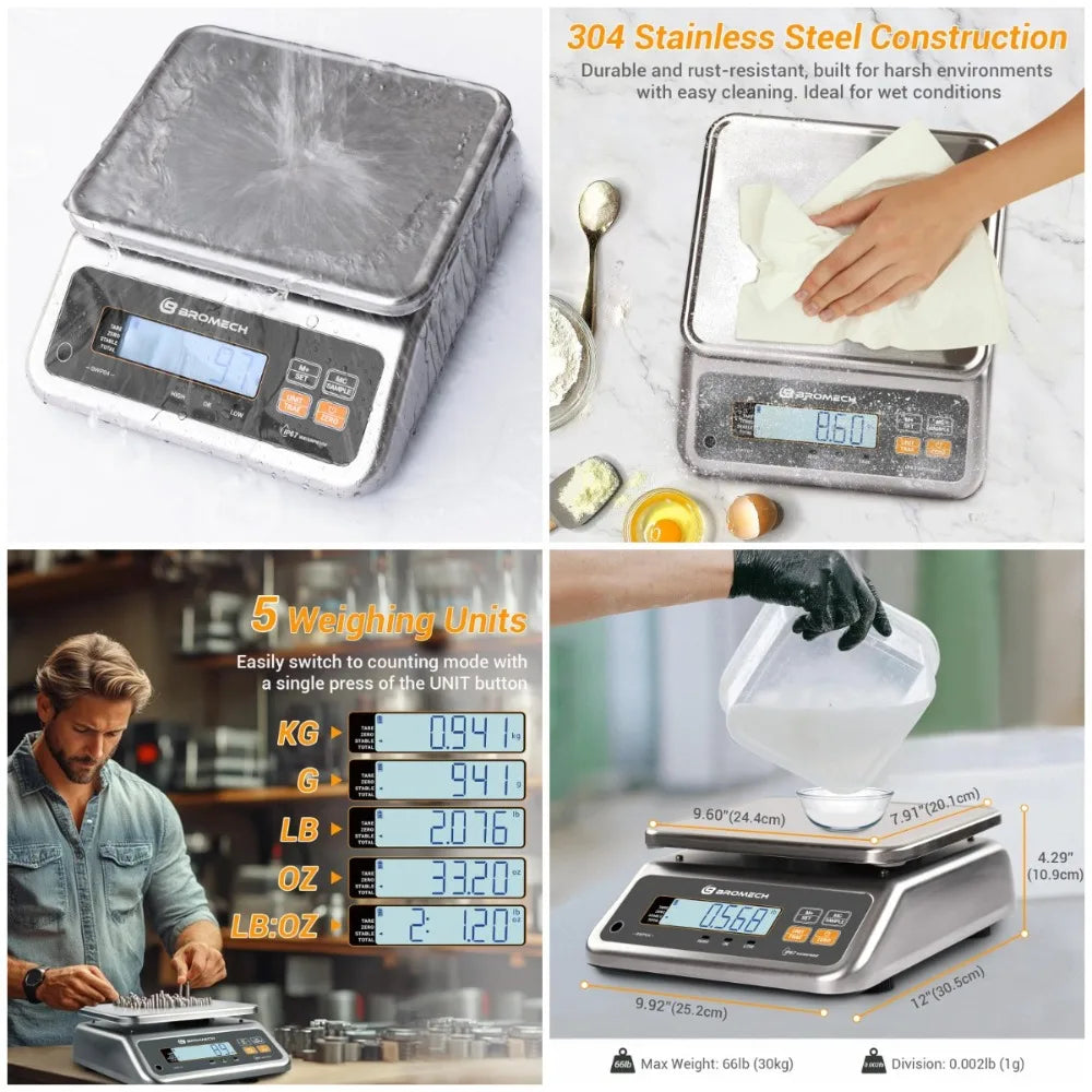 Food Scale Pound and Ounce, Rechargeable, Commercial Grade, Stainless Steel Platform,