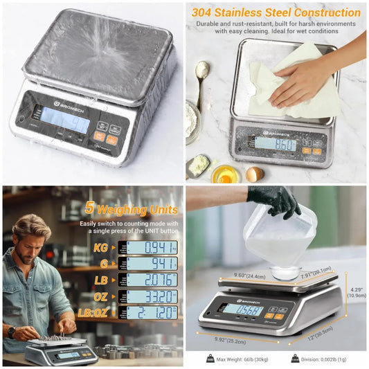 Food Scale Pound and Ounce, Rechargeable, Commercial Grade, Stainless Steel Platform,