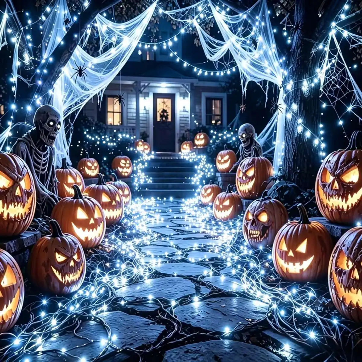 2Pcs/Set Halloween Solar Fairy String Lights Copper Wire LED Outdoor Lights With 8 Modes Outdoor.