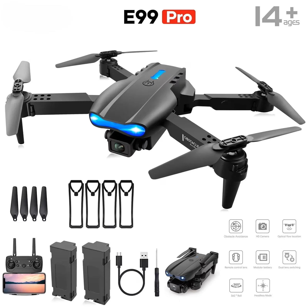 2026 Upgraded E88 PRO MAX Foldable Drone with Dual Cameras, 8K Screen Remote Control, Extra Batteries, .