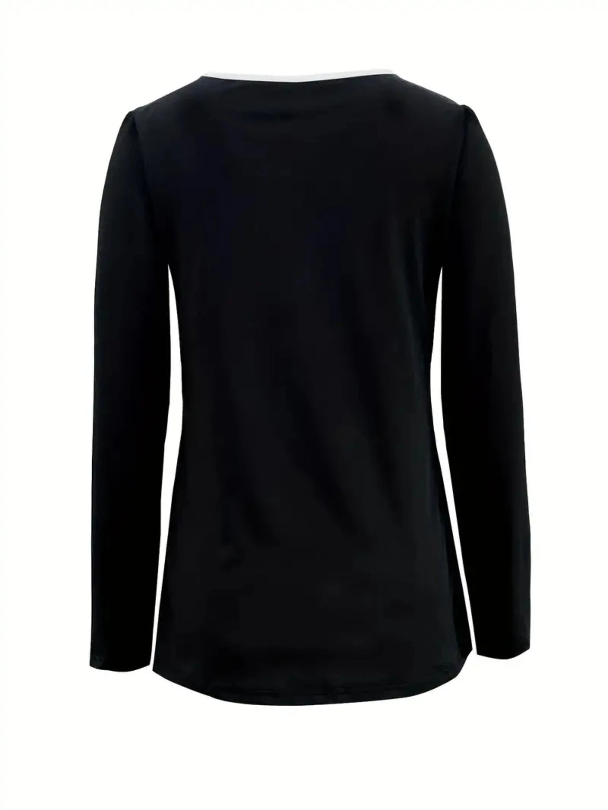 Color Block Fake Two Piece U Neck Button Detail Long Sleeve Tunic Top.