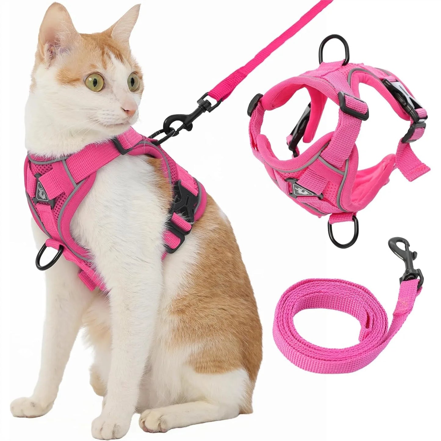 Cat Harness and Leash Set, Escape Proof Reflective Vest with 4 Buckles for Walking, .