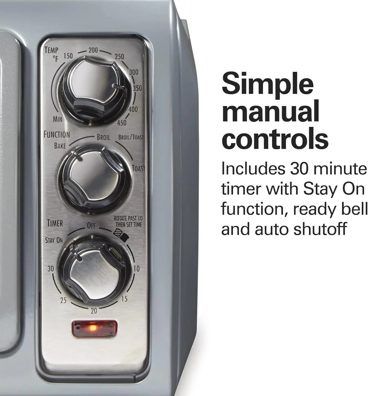 6 Slice Countertop Toaster Oven With Easy Reach Roll-Top Door, Bake, Broil & Toast Functions, Auto Shutoff, Silver .