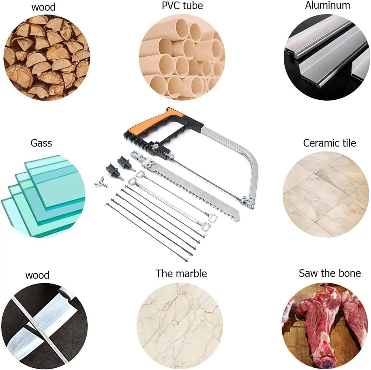 12Pcs Multifunction Handsaw Set: Hacksaw, Coping, Bow,.