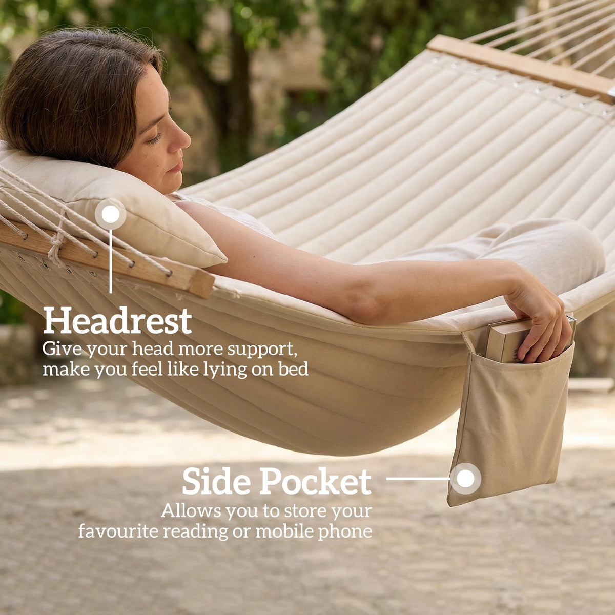 Outdoor Hammock, 2-Person, 440 Lbs Capacity, Cream White