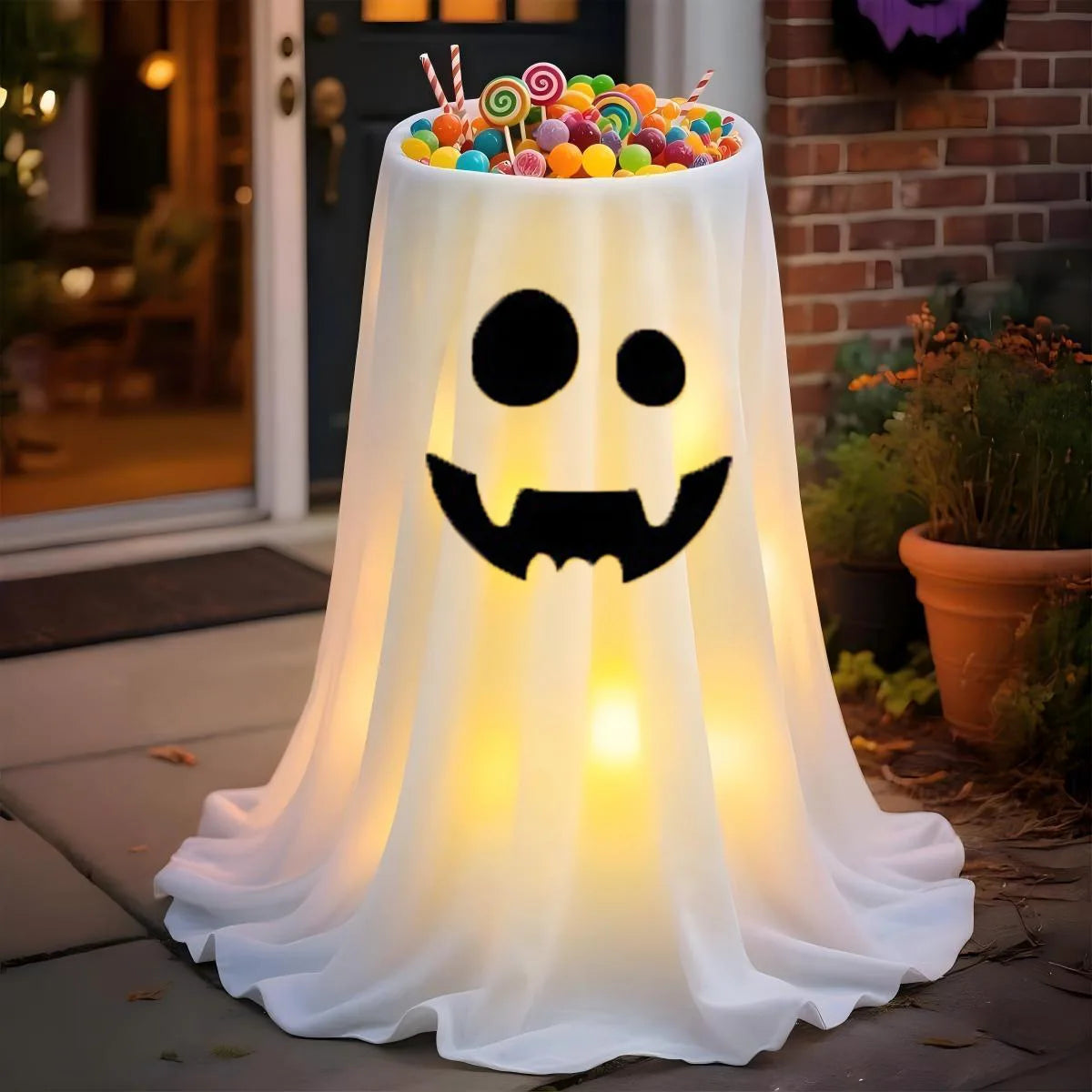 Large-Capacity Lighted Halloween Ghost Candy Bowl