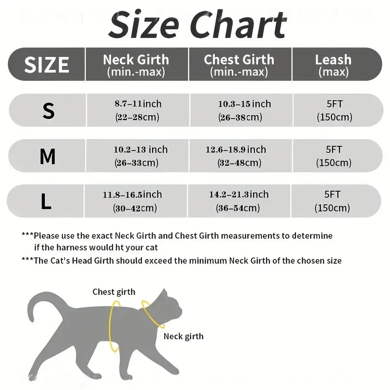 Cat Harness And Leash Set Anti‑Escape Soft Adjustable Breathable Vest‑Style Harness Easy Wear Comfort Safety Kit For Kitten .