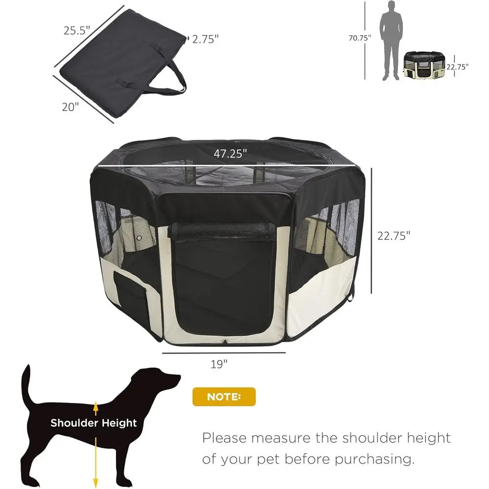 47.25 inch Sot Pet Playpen, folding Puppy Kennel, Dog Tent, Cat Exercise Crate, w/Bag, Beige
