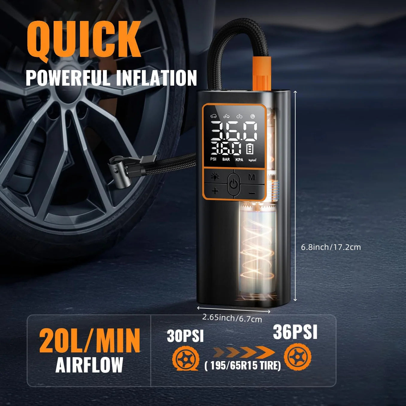 Tire Inflator Portable Air Compressor- 150PSI & 20000mAh . with Digital Tire Pressure Gauge