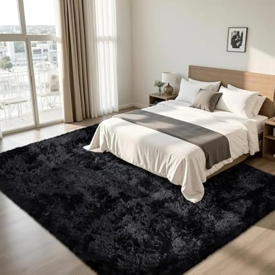 8x10 Area Rug. Ultra Soft Fluffy Shag Black Rugs, Large Fuzzy Plush Indoor Non Slip Carpet Washable Rug .