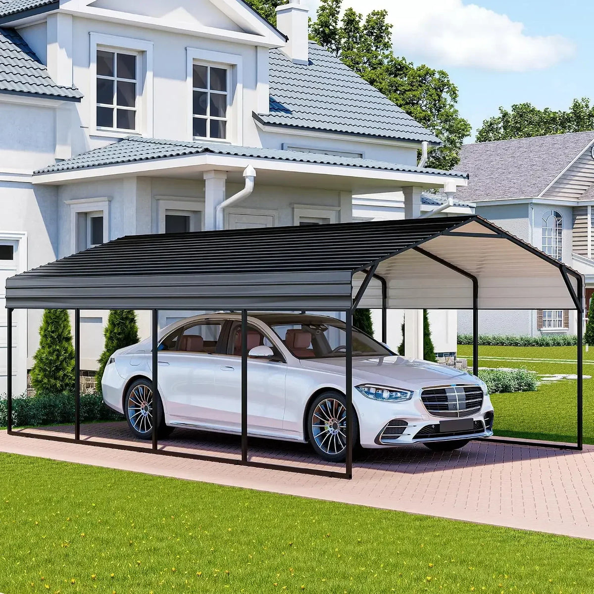 12x20 FT Metal Carport Enhanced Base Heavy Duty Garage Carports,