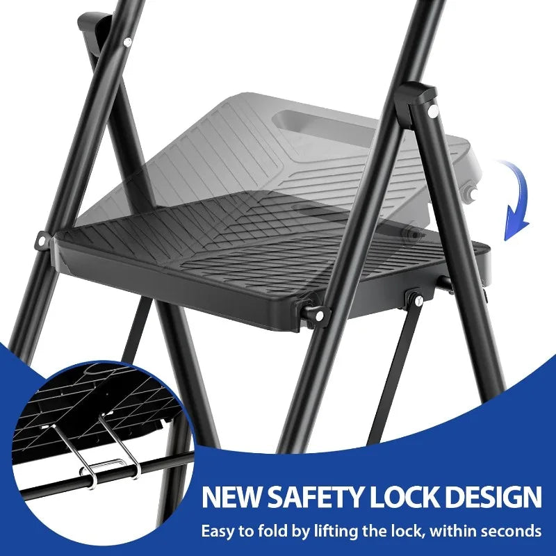 1 Heavy-Duty 3/4-Step Portable Folding Ladder, 500 Lb Weight Capacity,.