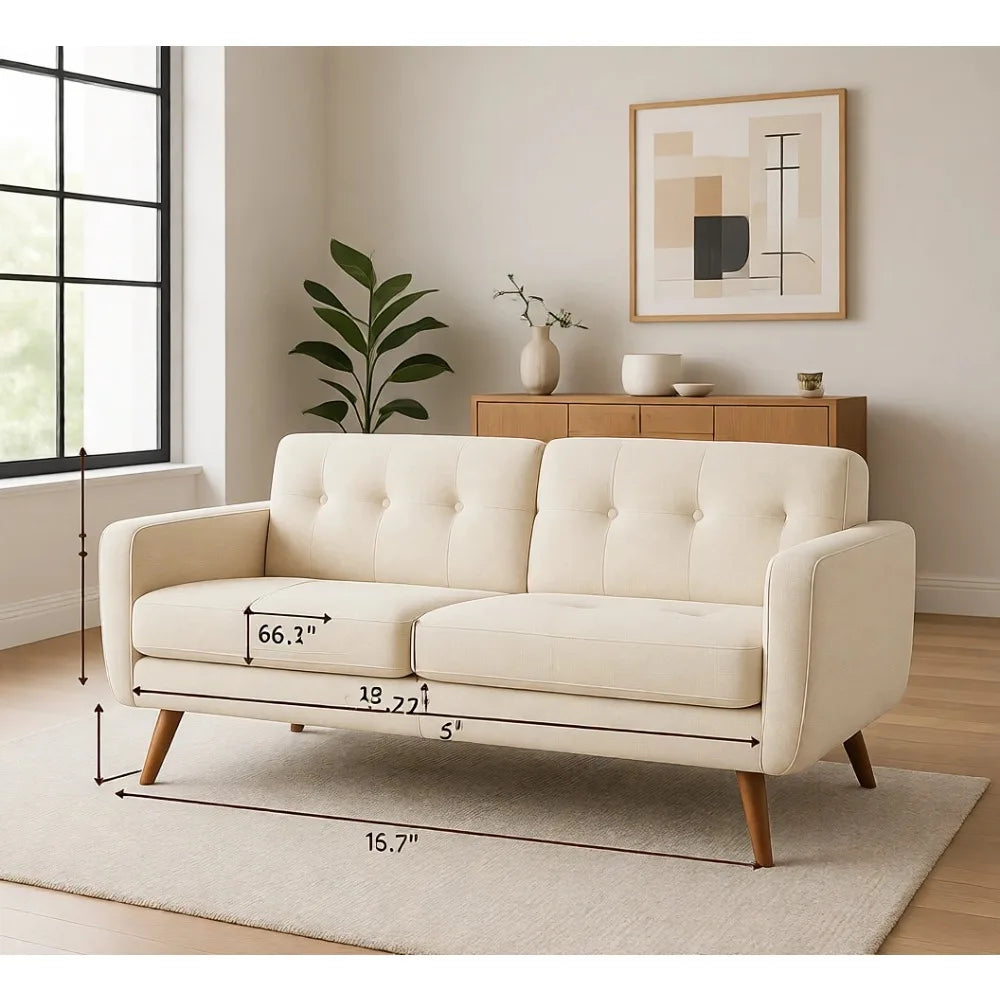 Mid Century Modern Loveseat Sofa . Beige Upholstered, .